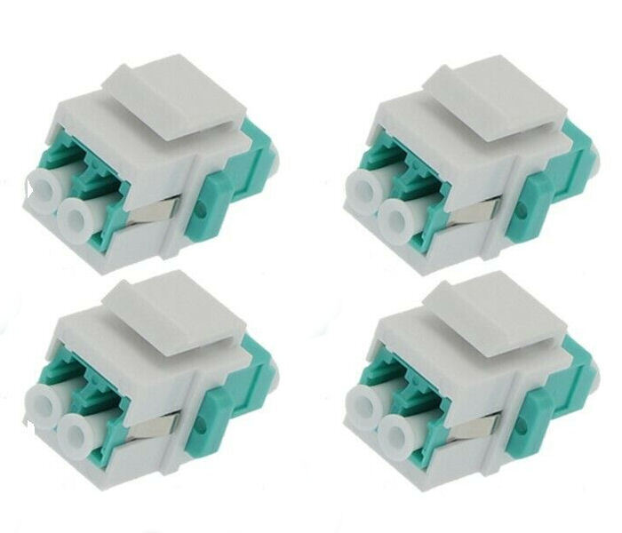 4 Pcs LC/UPC OM4 Keystone Jack Duplex Multi Mode Fiber Optic Insert Coupler Aqua