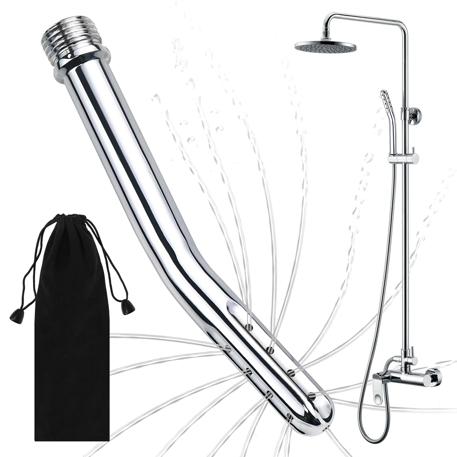 Handheld Shower Enema Douche Nozzle for Anal and Vaginal Cleaning, Silver