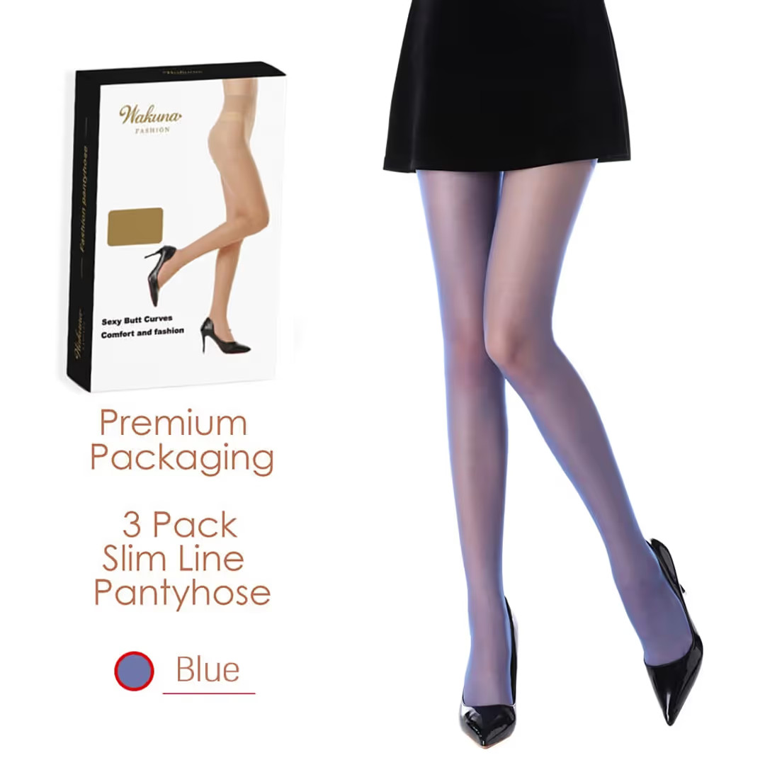 3 Pairs Women's Sheer Tights Control Top Nylon Pantyhose – High Waisted Blue S