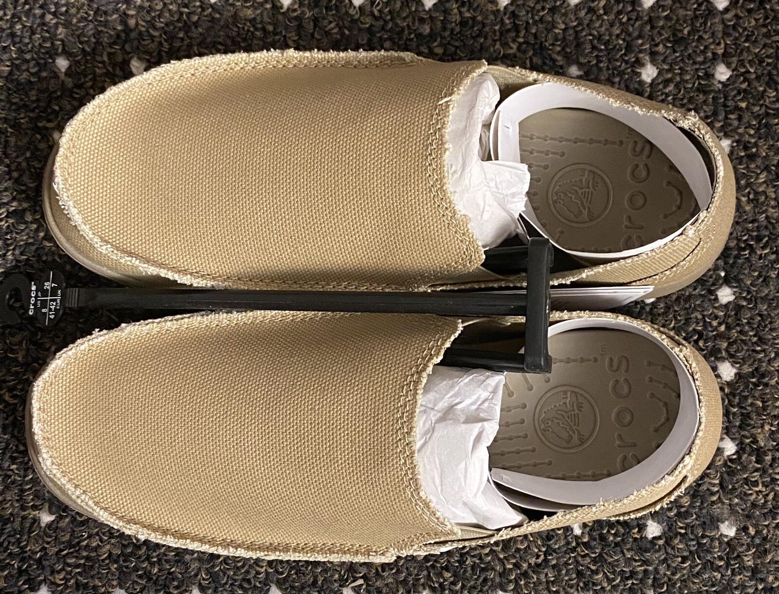 Crocs Santa Cruz Loafer Shoes Mens Size 8 Khaki Canvas Slip On (9823)*