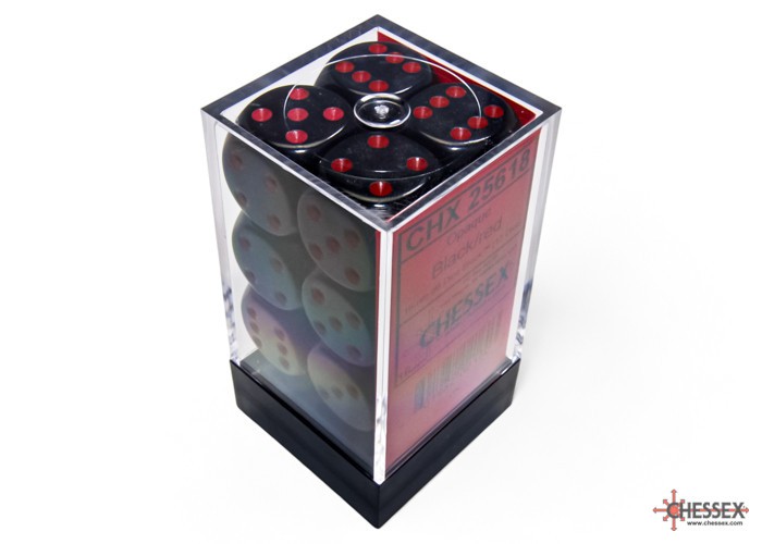 Chessex Dice - Black With Red Opaque Set of 12, 16MM, d6 Dice CHX25618