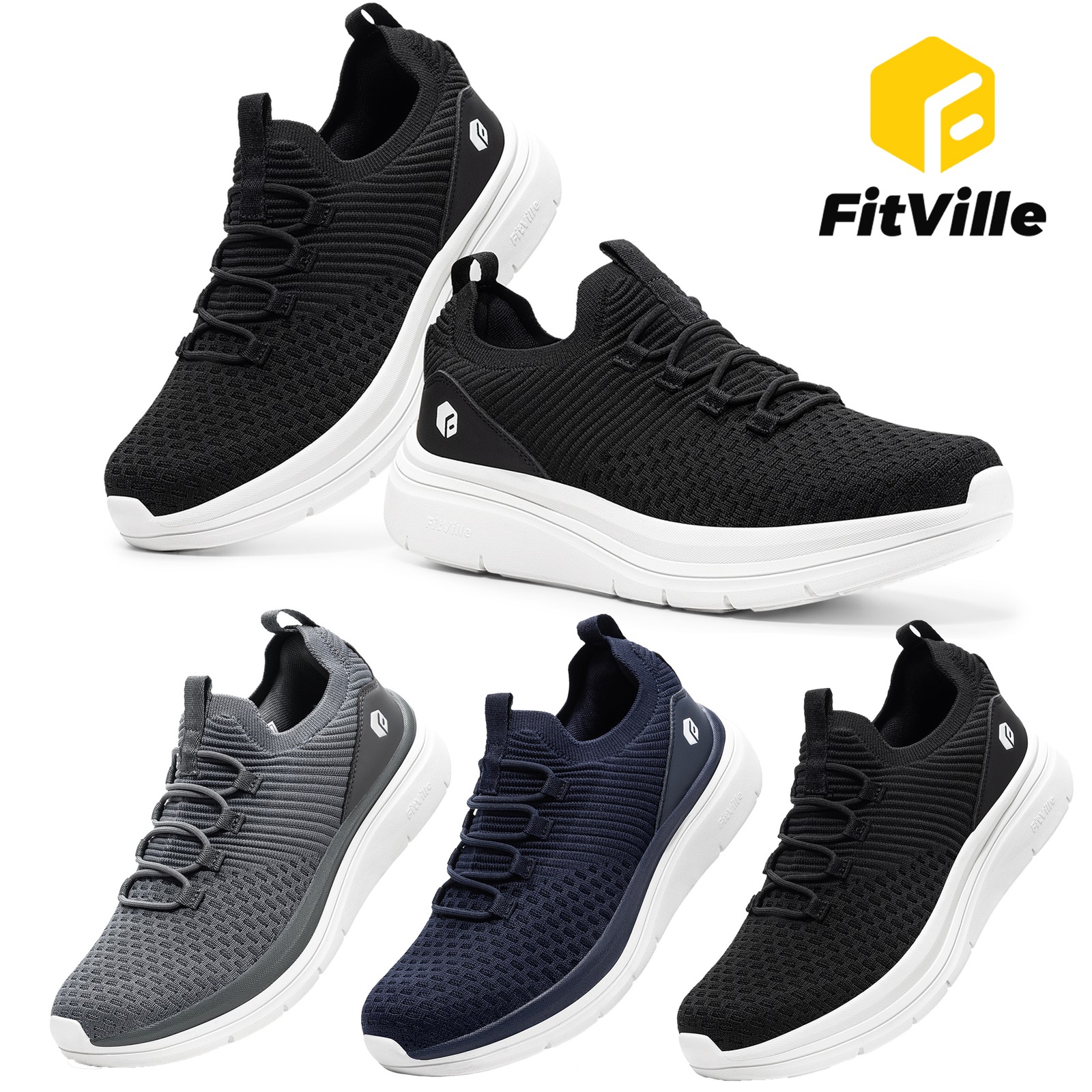 FitVille Men's Extra Wide Slip-On Shoes Breathable Cushioned Walking Sneakers