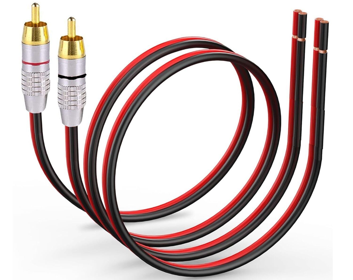 Bukeer 2 Pack Speaker Bare Wire Cables to RCA Plugs 1FT, Black and Red