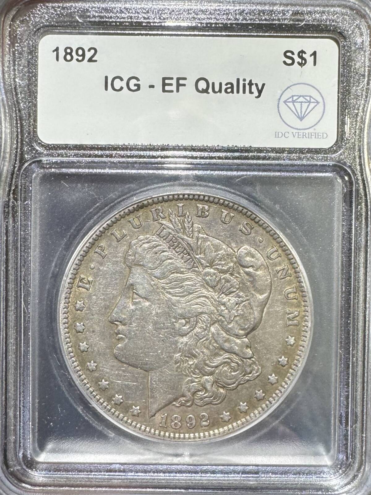 1892 Morgan Silver Dollar ICG EF Quality IDC Verified