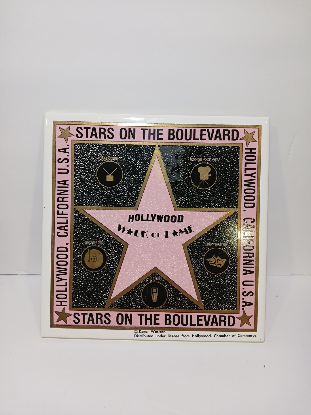 Hollywood, California Stars on the Boulevard  Souvenir Pink Tile 92 Walk of Fame