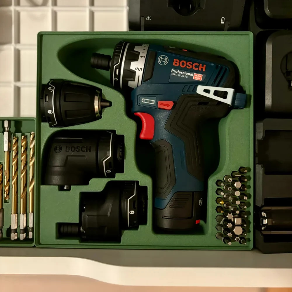 Bosch GSR 12V-35 FC Gridfinity Holder 3D Printed — Fits FlexiClick Attachments