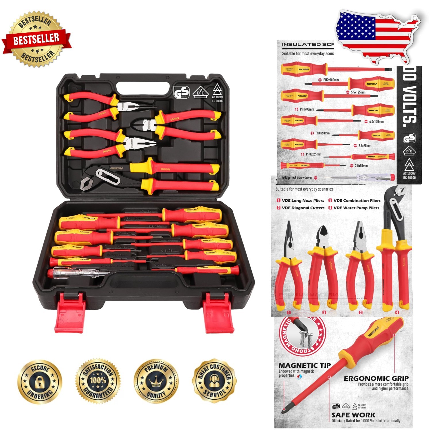 Pro 14-Piece VDE Insulated Tool Set | 1000V Electrician Screwdrivers & Pliers