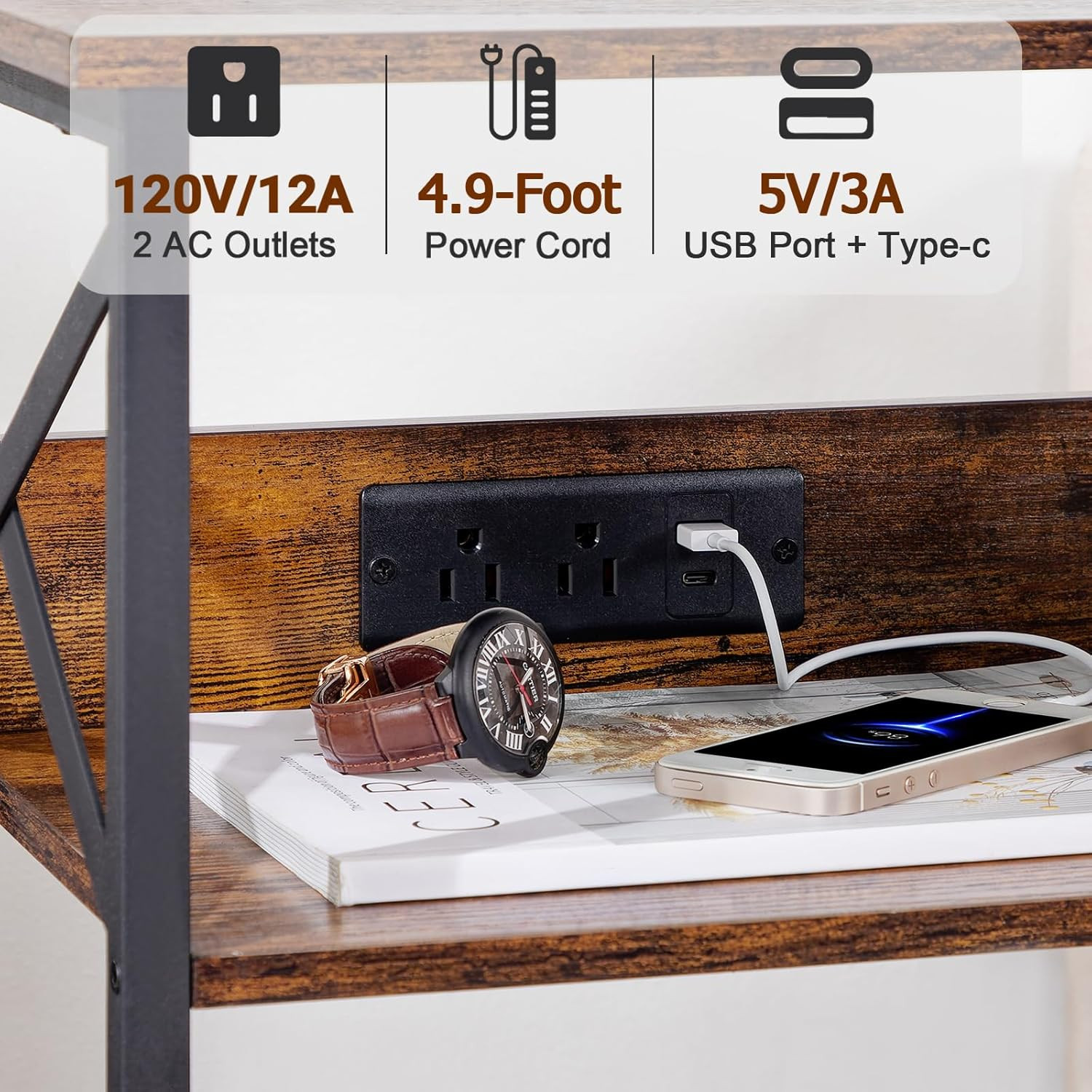 Record Player Stand with Charging Station, Large Turntable Stand with Storage Ca