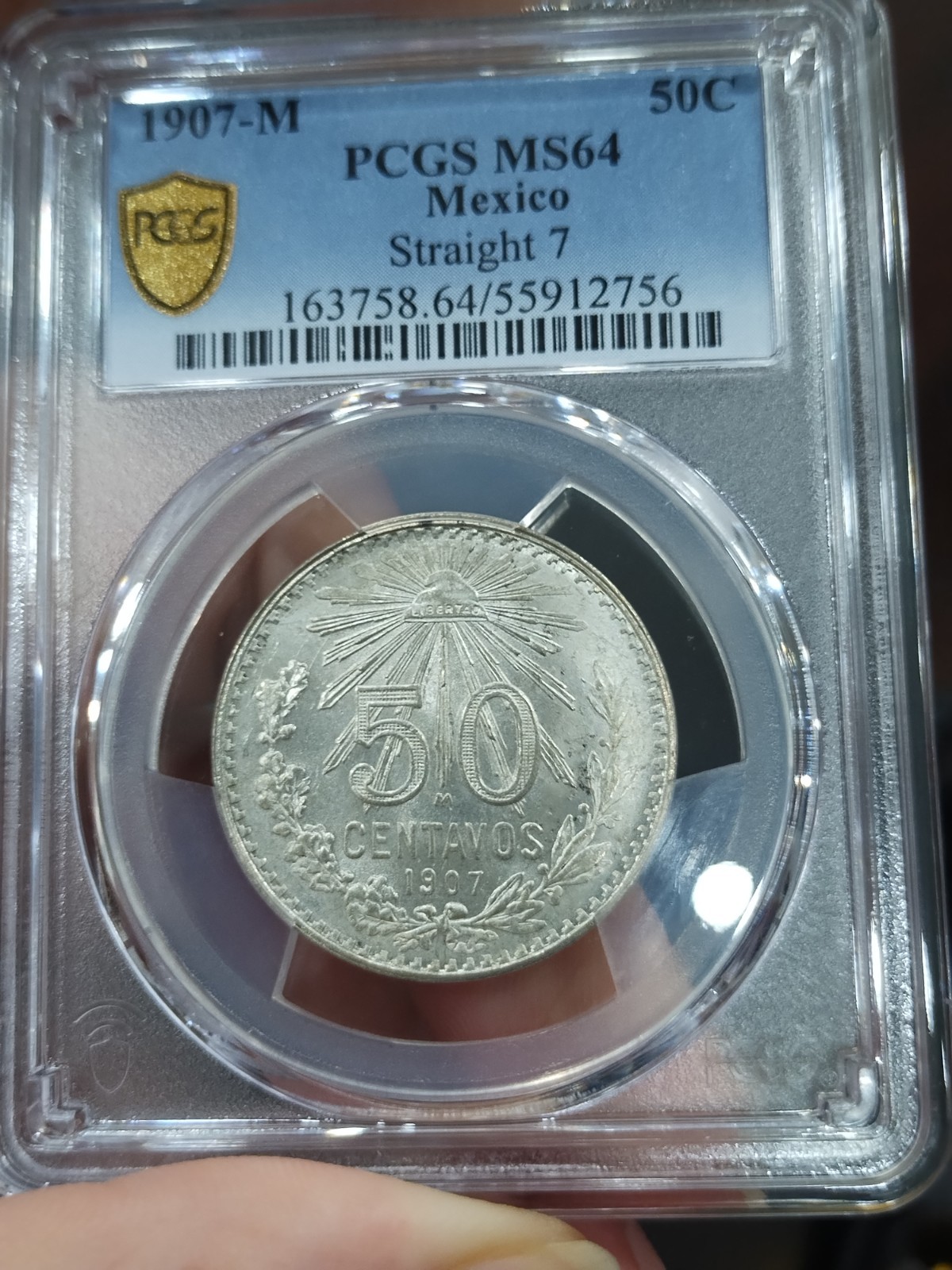 Mexico 1907 50 Centavos PCGS Straight 7