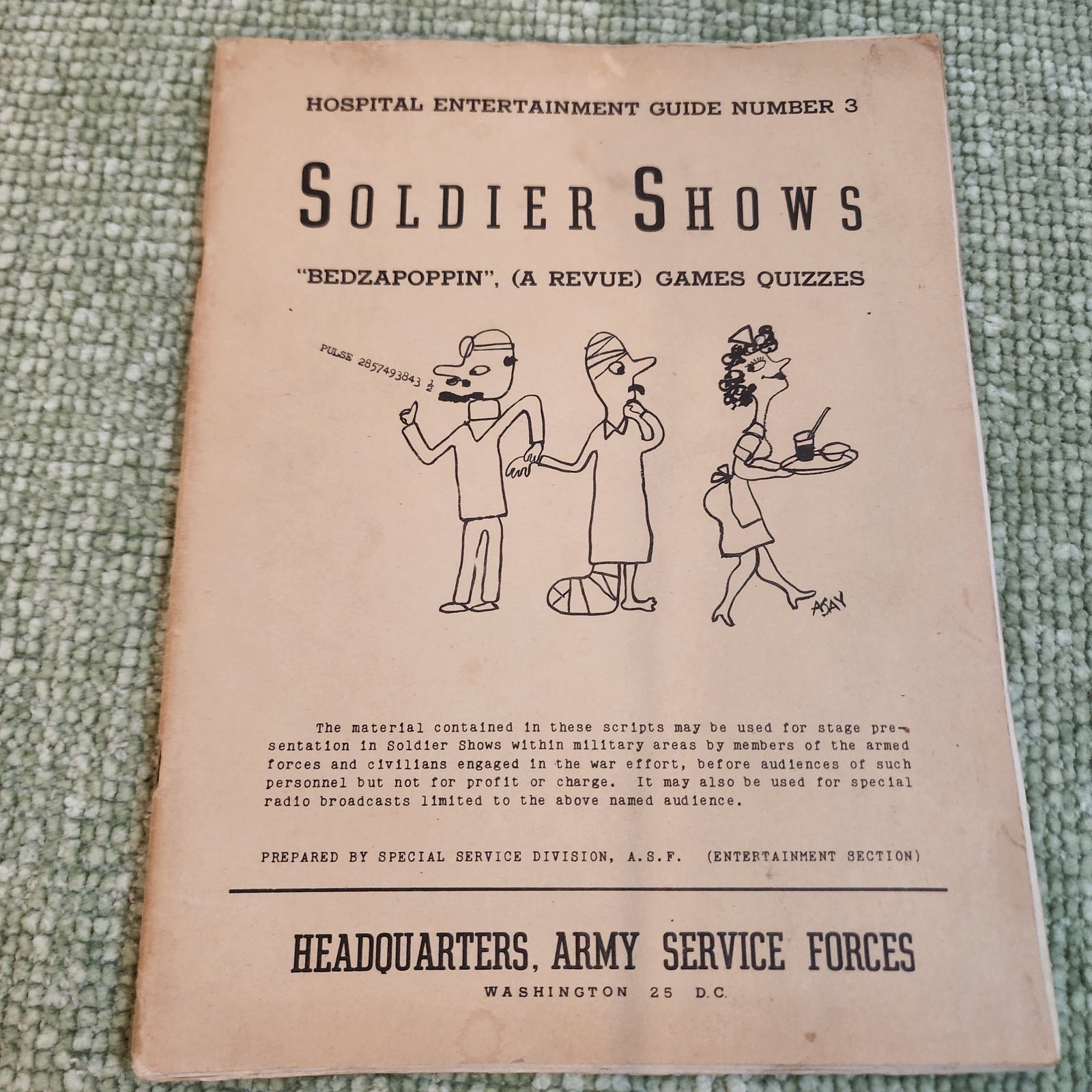 WWII Soldier Shows Guide #3 Bedzaboppin' GI Revue Hospital Army Theater Book