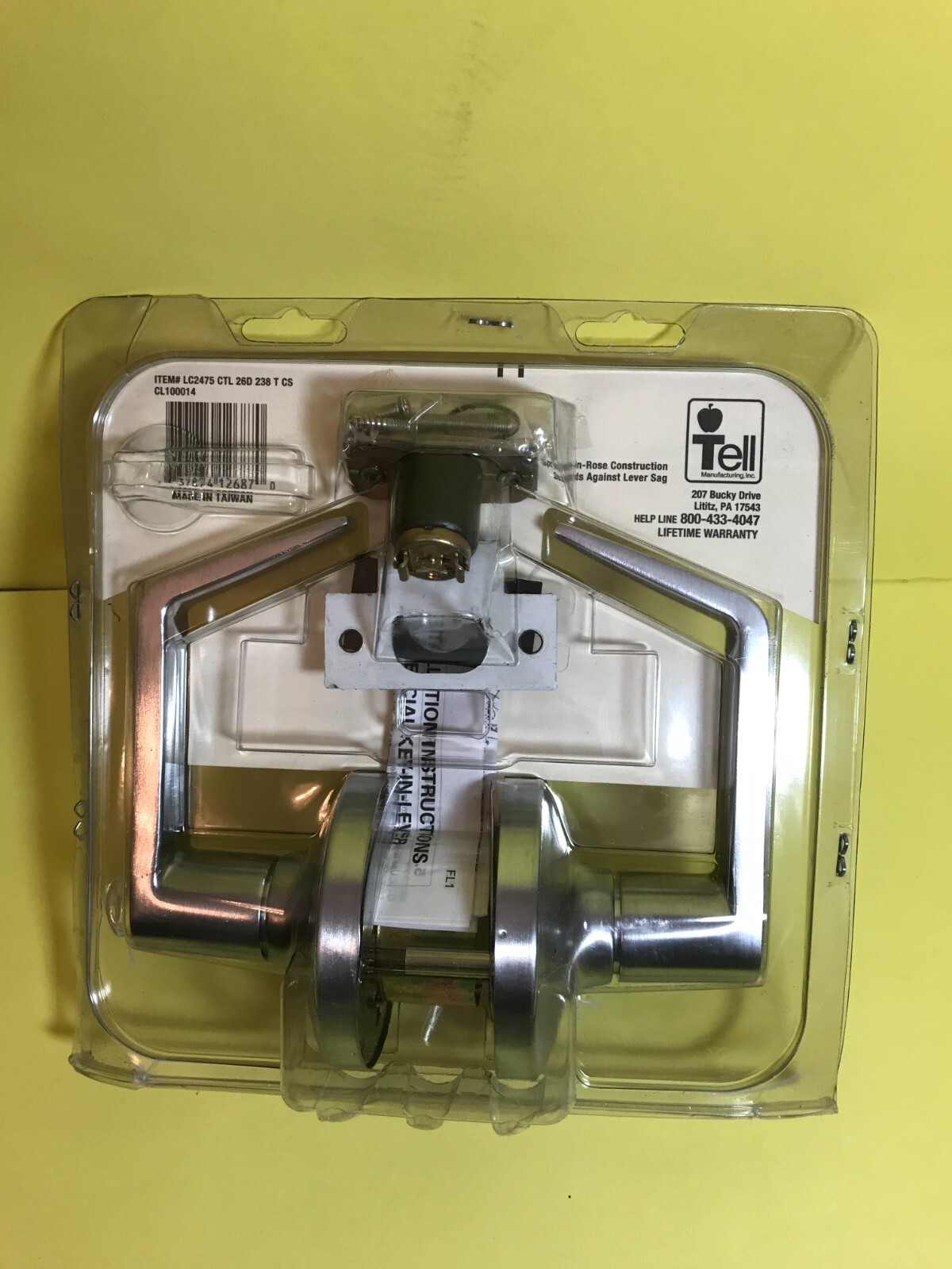 NEW  Bell commercial lockset, Item # LC2475 OCTL 26D 238 T CS  ,  Backset 2-3/8"