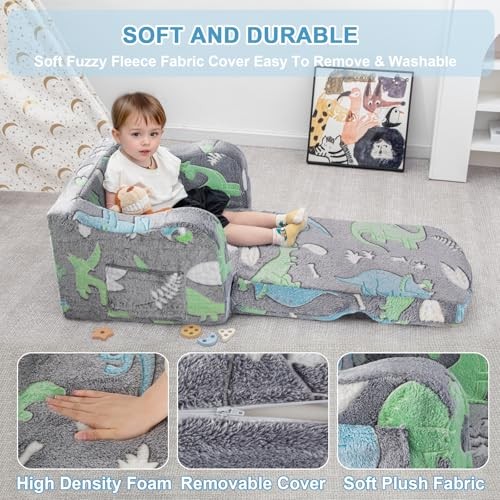 Comfy Toddler Chair and Couch for Kids with Blanket,2-in-1 Soft Dark Gray