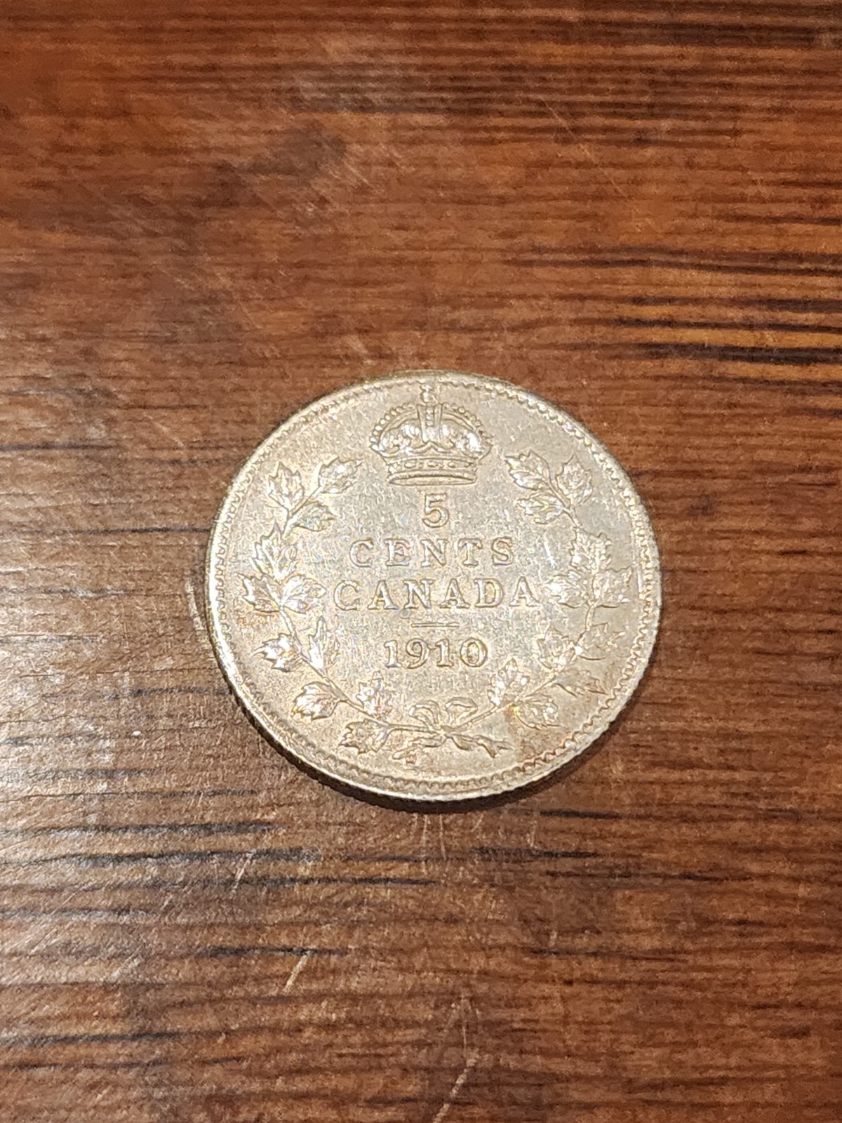 1910 Canada 5 Cents Silver Coin