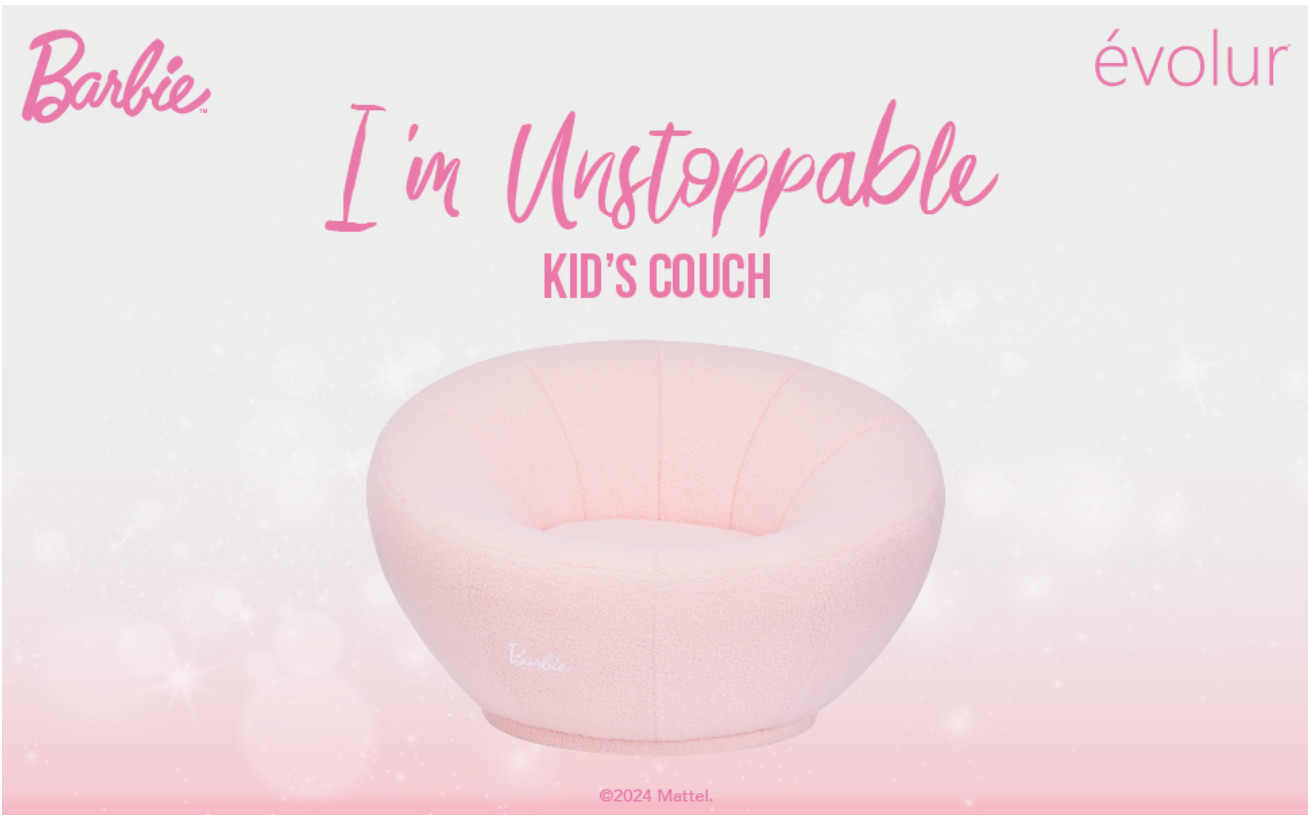 Evolur Barbie x Im Unstoppable Kids Couch, Soft Teddy Velvet Lounge Sofa