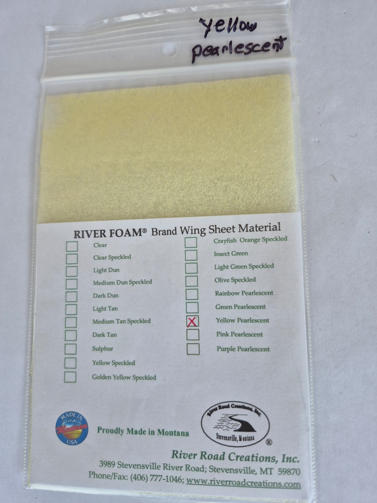 RIVER ROAD  WING SHEET  Material,  Yellow Pearlesent, Fly tying
