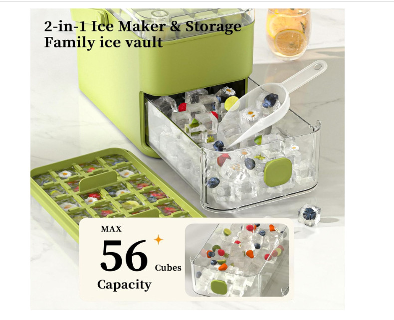 56-Cube Ice Maker with Easy Press Cap Double Layer Ice Cube Maker Ship To US