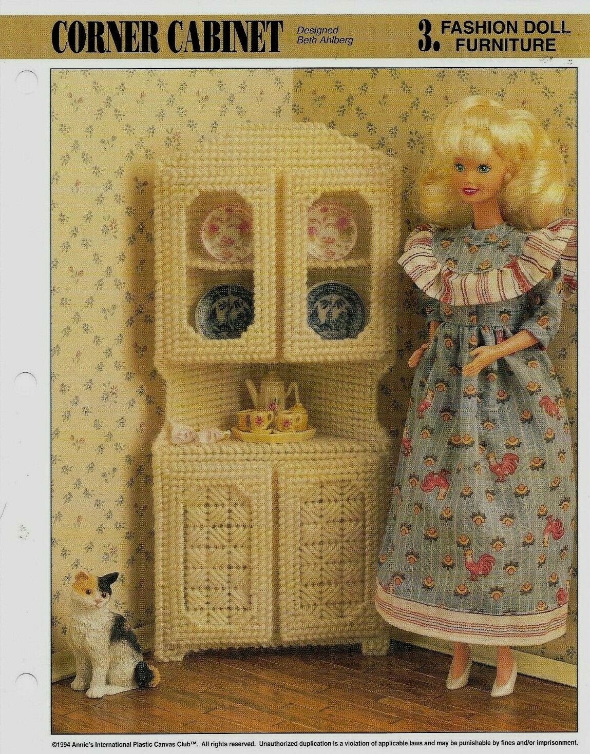 NEW CORNER CABINET FASHION DOLL ANNIE'S PLASTIC CANVAS PATTERN INSTRUCTIONS