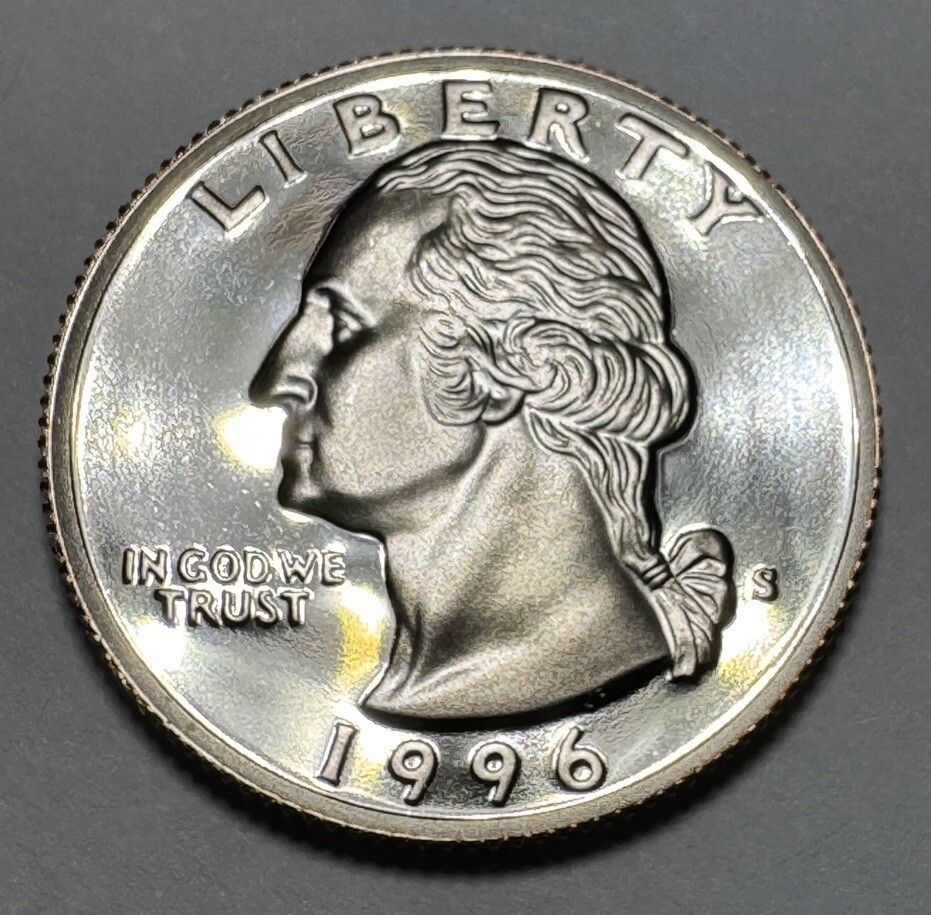 1996-S Washington Quarter 25cent Proof Coin from US Mint Proof Set. Nice!!