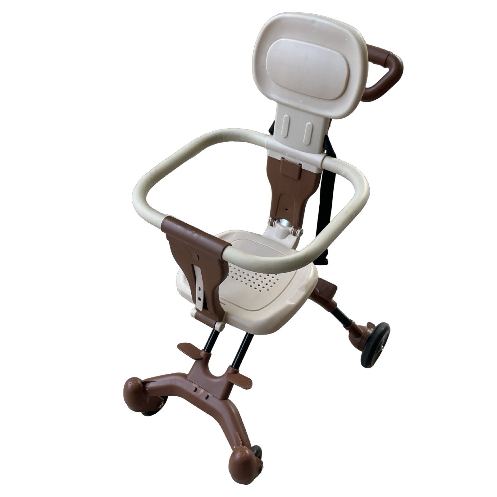 foldable light weight stroller travel one hand hold pram caramel Brown
