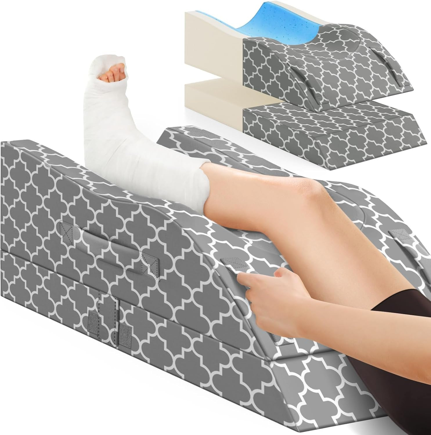 Leg Elevation Pillows for after Surgery, Wedge Pillow, Grey | Cooling Ice Silk C