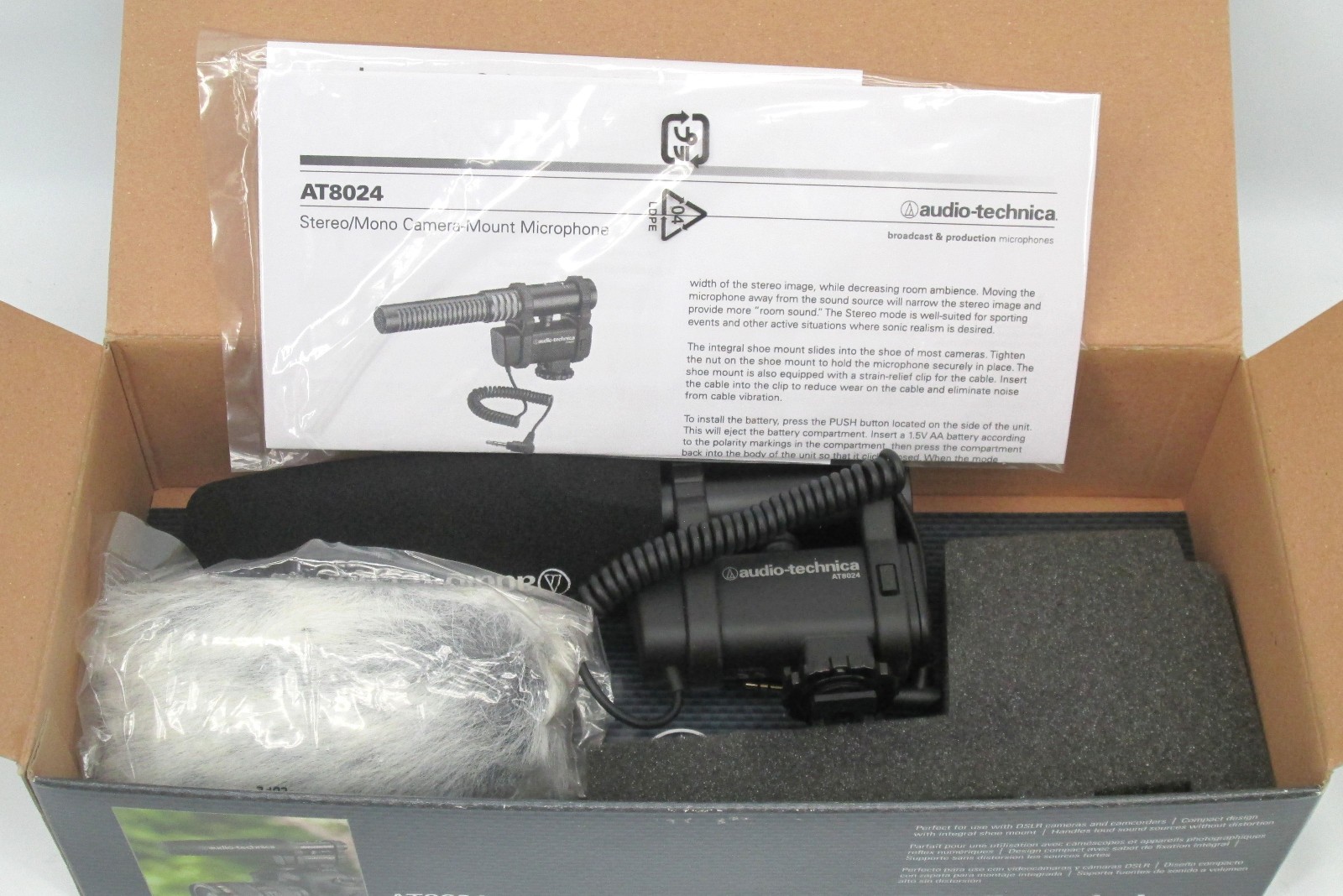 Audio Technica AT8024 DSLR Stereo Mono Camera Mount Microphone