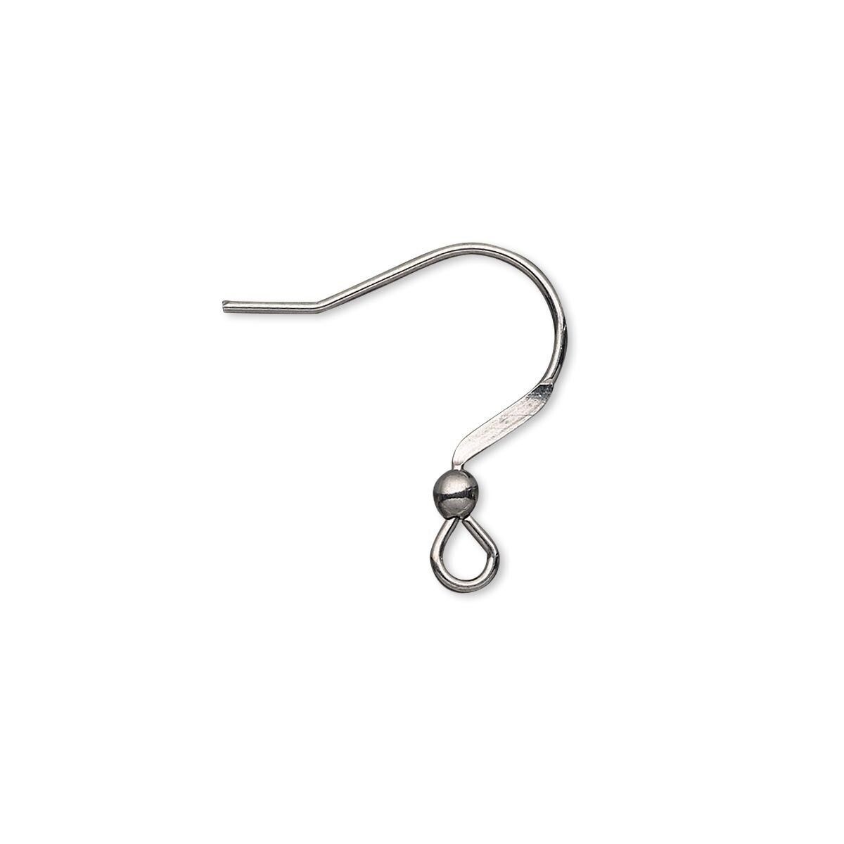 Ear Wire, 100 Stainless Steel 13mm Flat FishHook with 2.5mm Ball & Open Loop