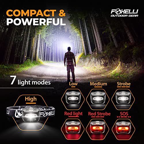 Foxelli LED Headlamp Flashlight for Adults & Kids, Running, Assorted Colors