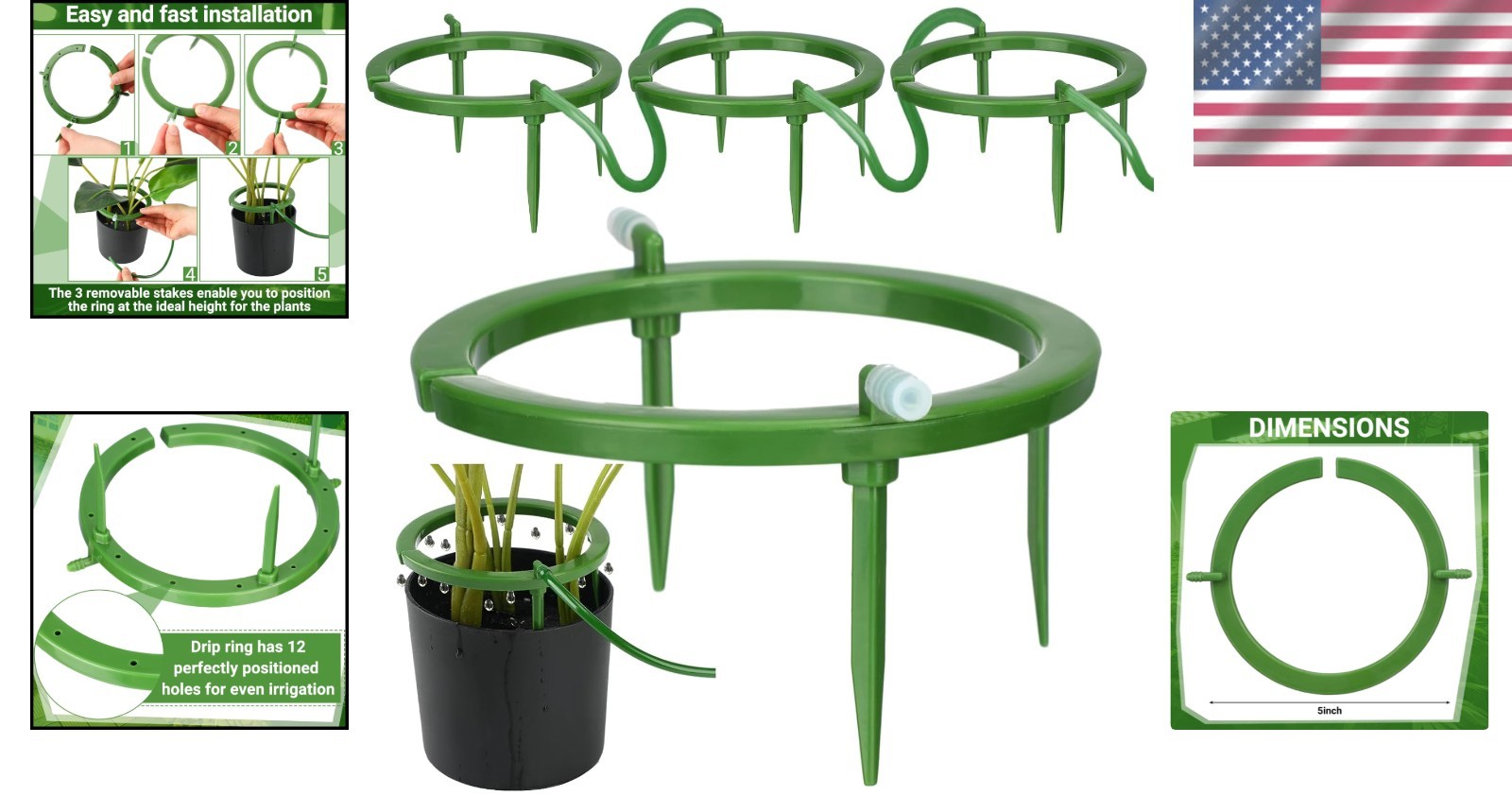 4-Pack Drip Irrigation Rings - 5-Inch Adjustable Watering Solution for Plants