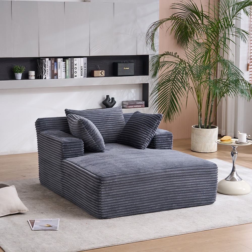 Longue Chair W/Throw Pillows & Armrests Grey For Living Room