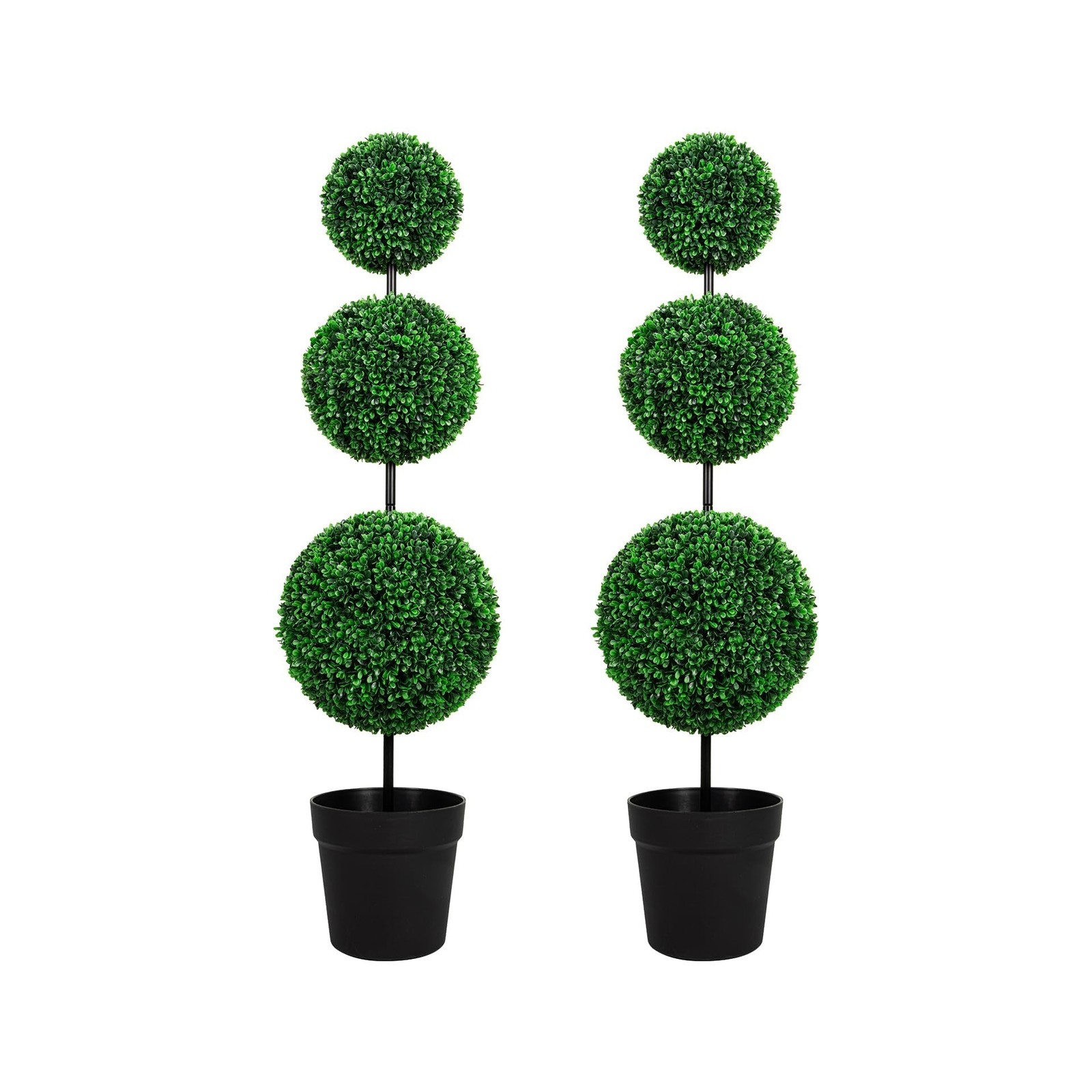 3FT UV-Resistant Artificial Triple Ball Boxwood Topiary Set of 2, All-Weather...