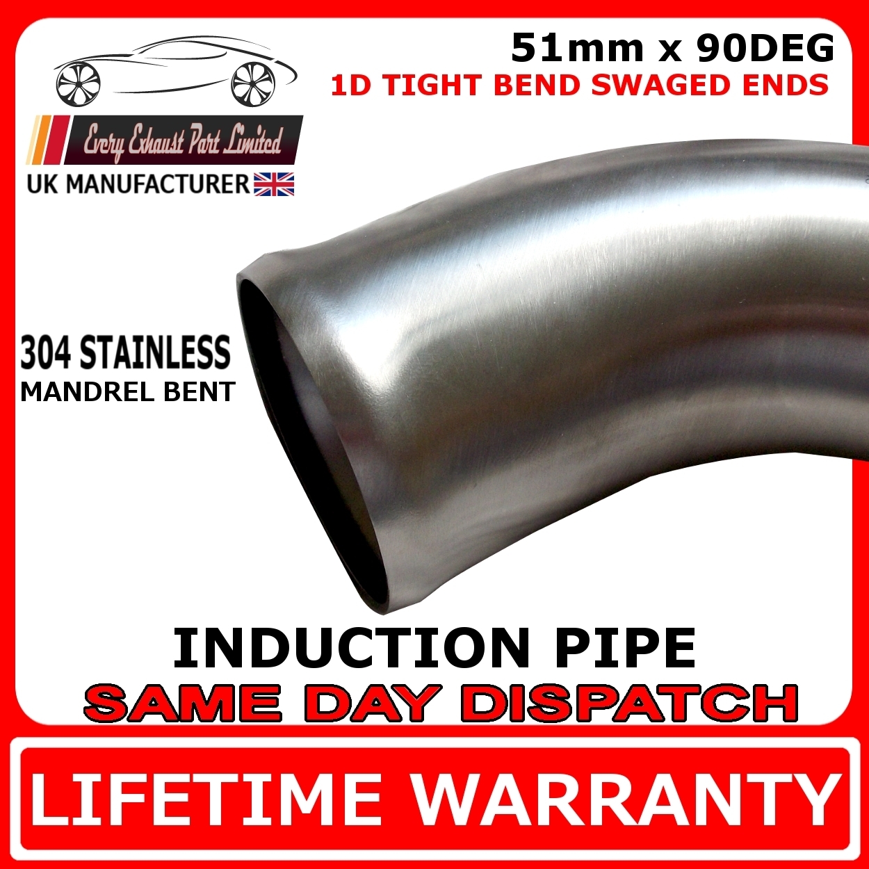 2" (51mm) x 90 degrees Tight Rad Mandrel Bend Elbow With Beaded Ends Universal