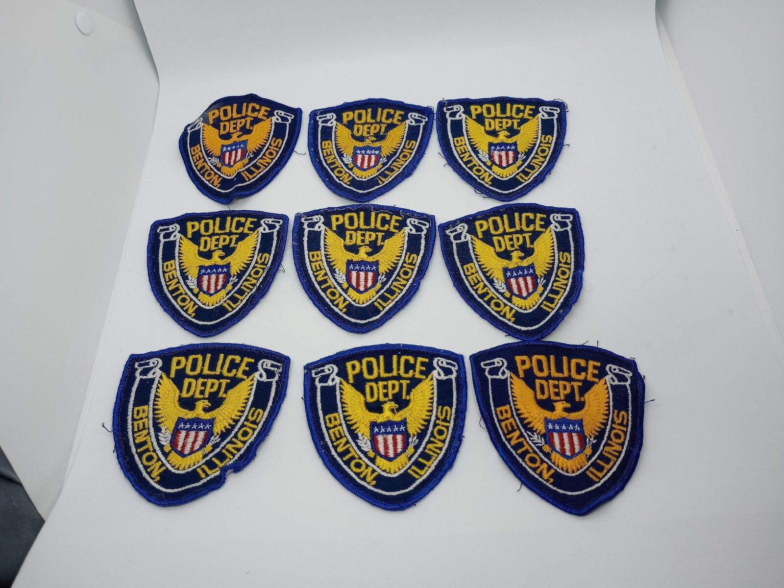 Lot Of 9 VINTAGE Benton Illinois Police Patches IL