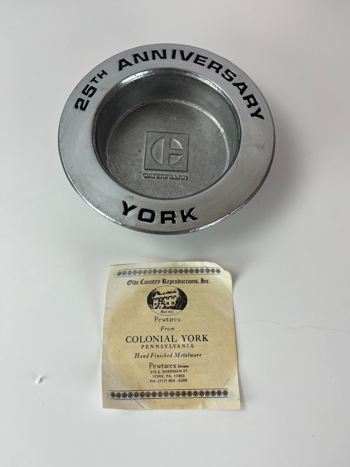 Caterpillar Tractor 25 Anniversary Wine Holder York PA 1978 Girls Club Pewtarex
