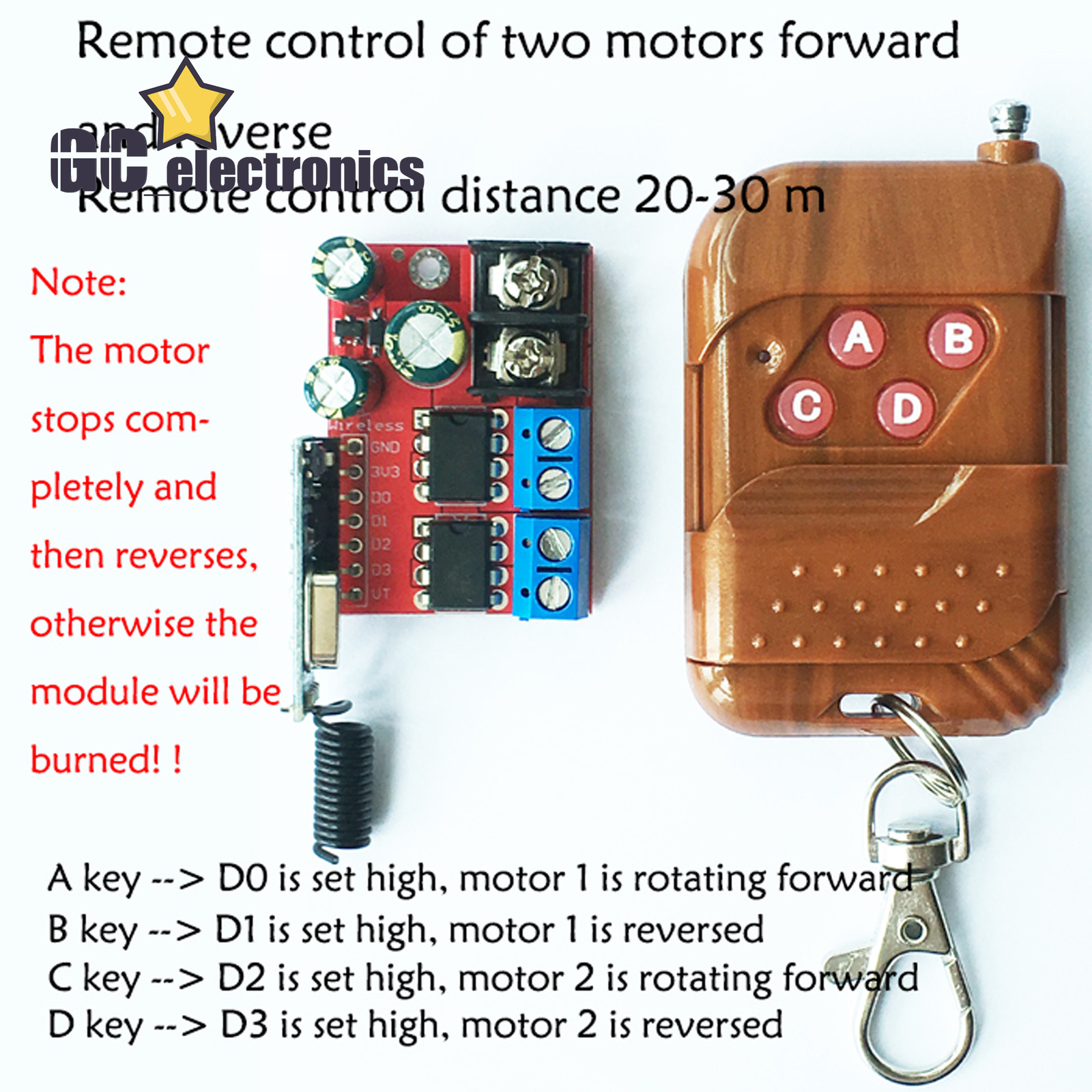 5A Dual DC Motor Drive Remote Double H-Bridge PWM Speed Control Module A3GS