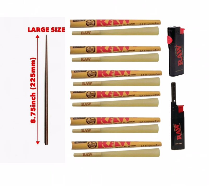 RAW Classic Emperador Pre Rolled Cone+wood Poker+Raw Phoenix Extendo Lighter