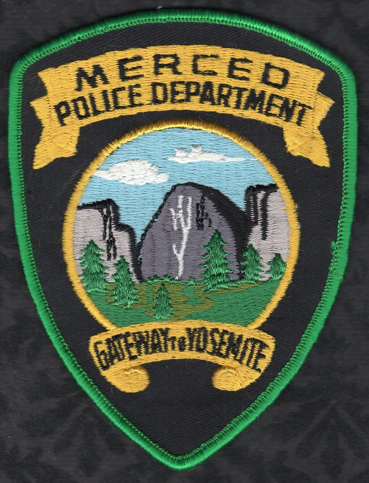 Merced California Police Shoulder Patch  Green Border - Cheesecloth Backing