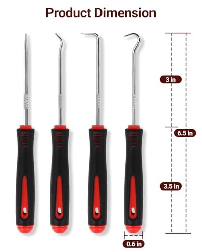 4-Piece Hook and Pick Set, Precision Automotive Pick Tool & O Ring Pick Set