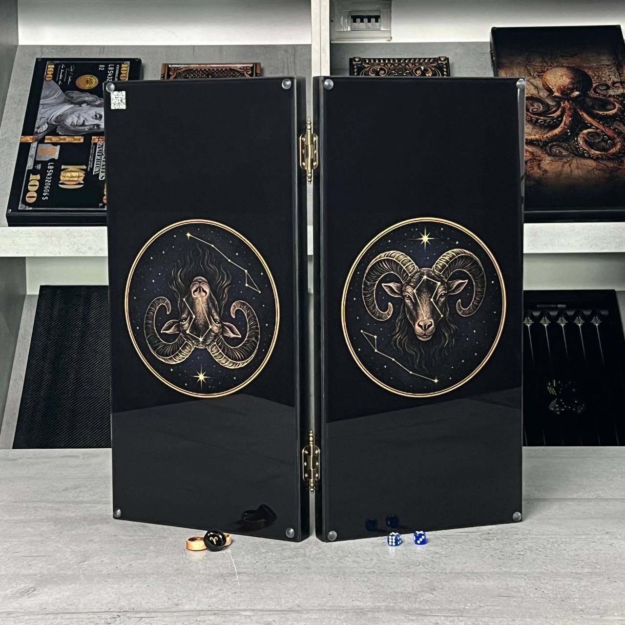 Glass & Wood Backgammon Set Aries 50cm (19.7") | Luxury Handmade Board Game Gift