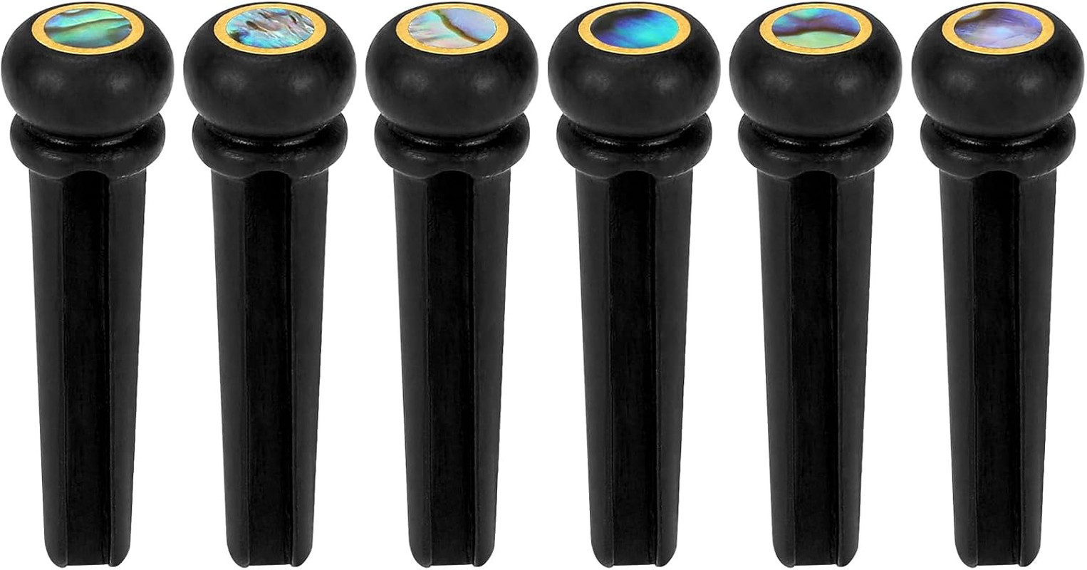6Pcs Ebony Guitar Pins Inlaid Abalone Dot Acoustic Guitar Replacement Parts