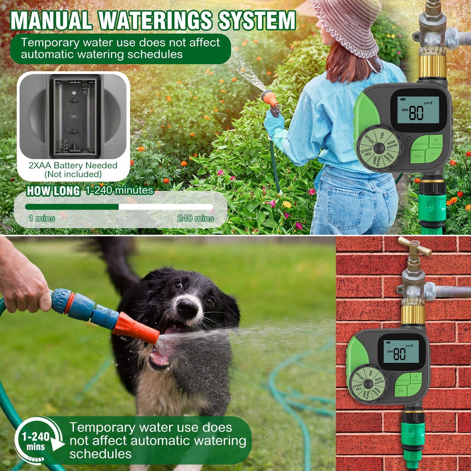 Water Timer, Sprinkler Timer with Brass Inlet and Outlet Programmable Garden ...