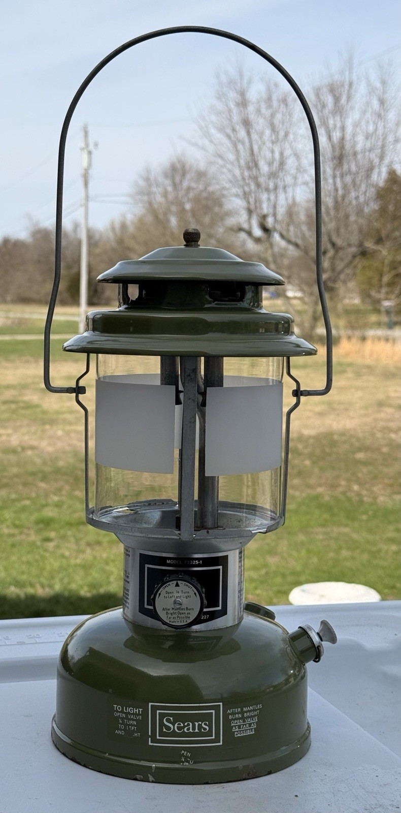 Vintage Sears Roebuck Co. Avocado Green 2 Mantle Lantern 72325-1 With Org Manual