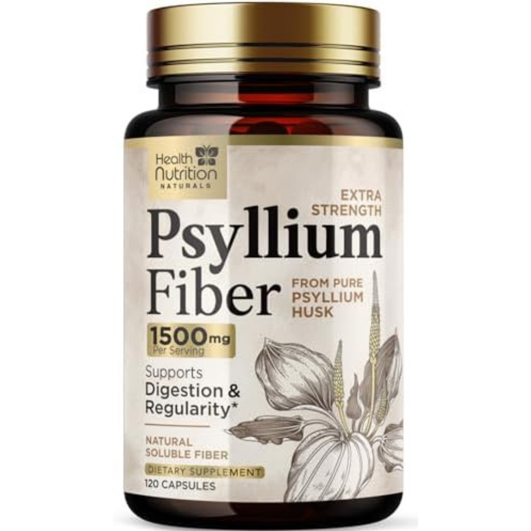 High Absorption Psyllium Husk Fiber Caps 1500 mg, Natural Soluble Fiber Capsules
