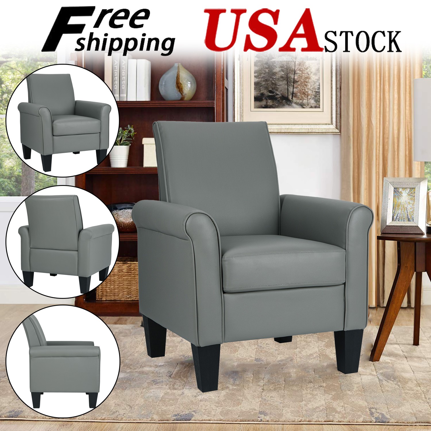 Faux Leather Modern Accent Arm Chair Single Sofa Living Room Upholstered Chair