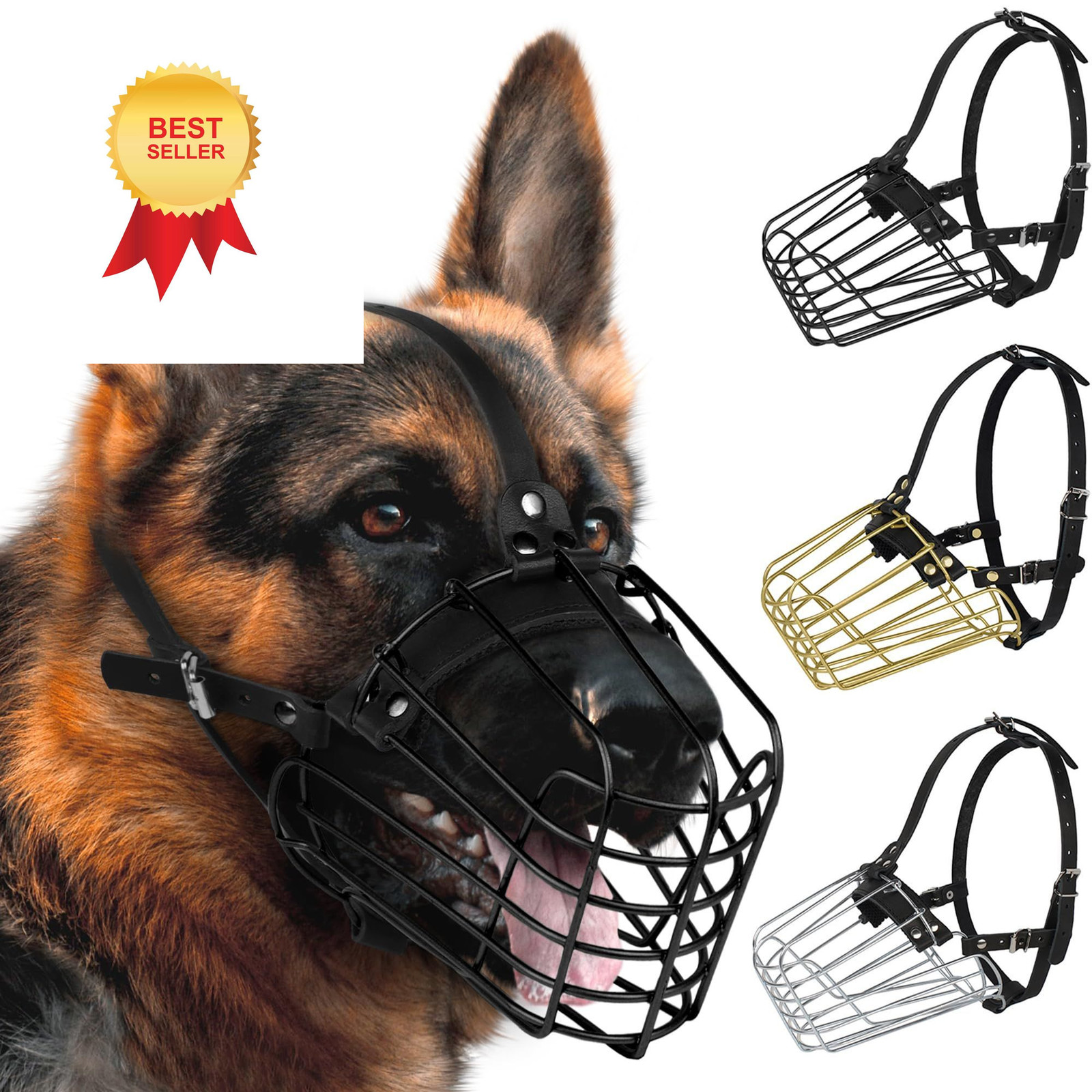 German Shepherd Dog Muzzle Metal Basket for Medium Large Dogs L - size, Black