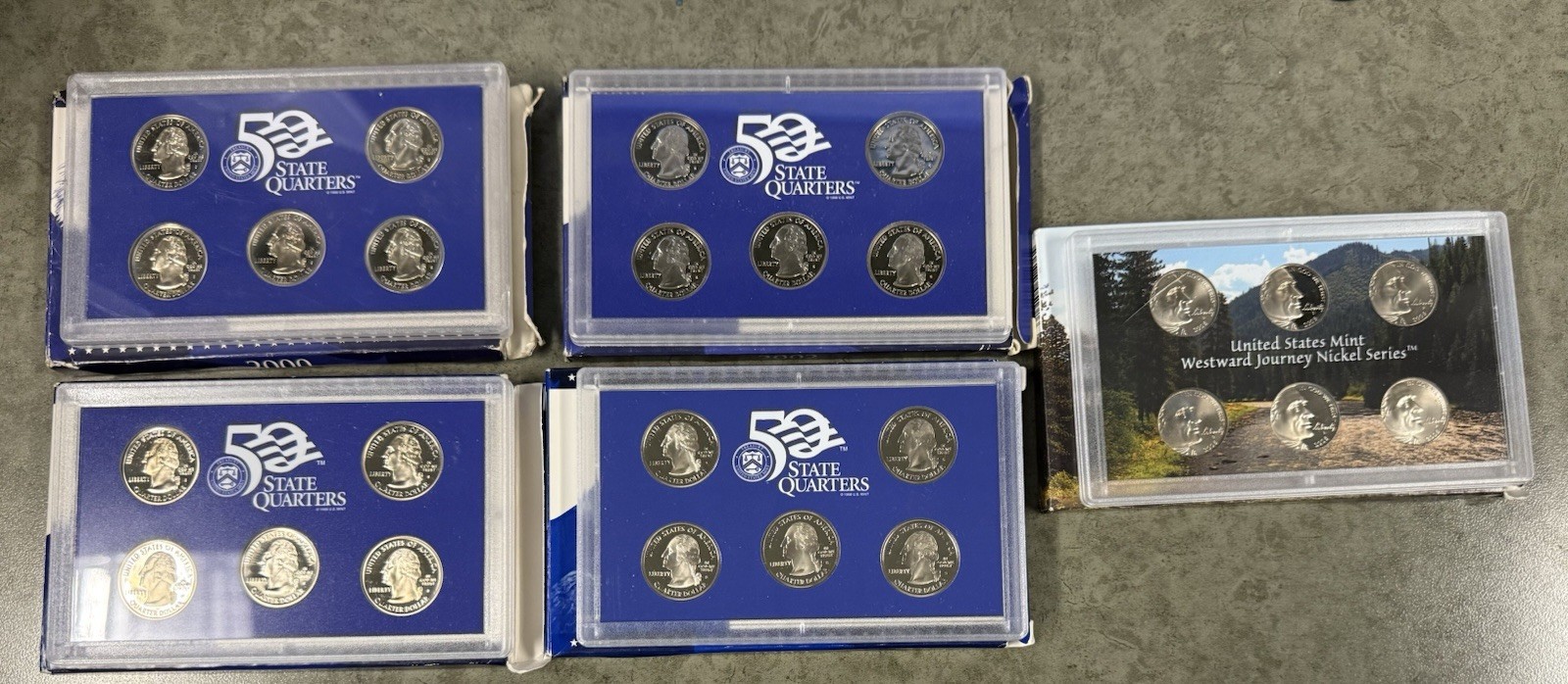 Lot 4 U.S Mint State Quarters Proof Sets 2000 2002 2003 2004 & Nickel Set