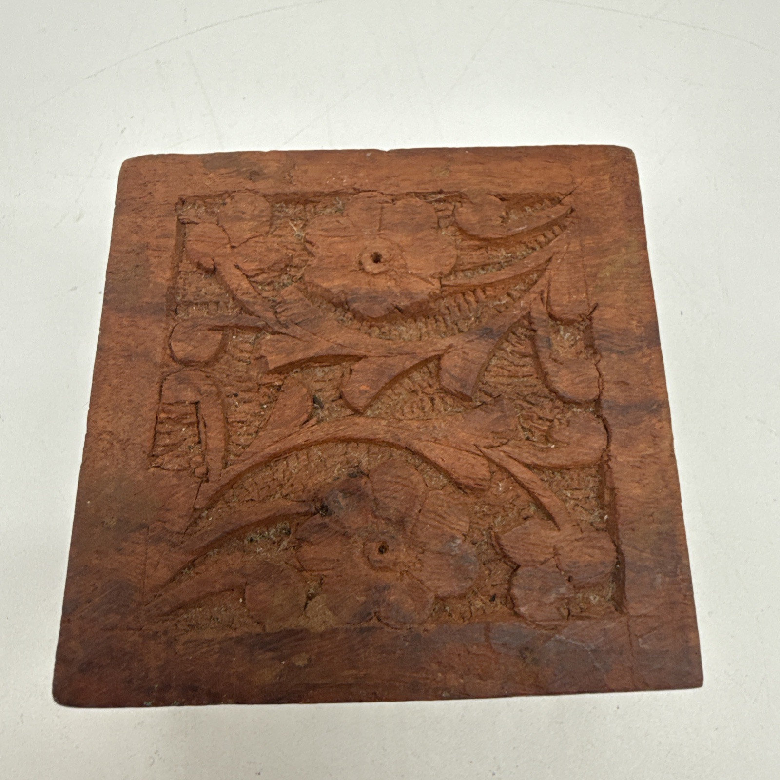 Wooden Floral Trinket Box Approx 3"x3"