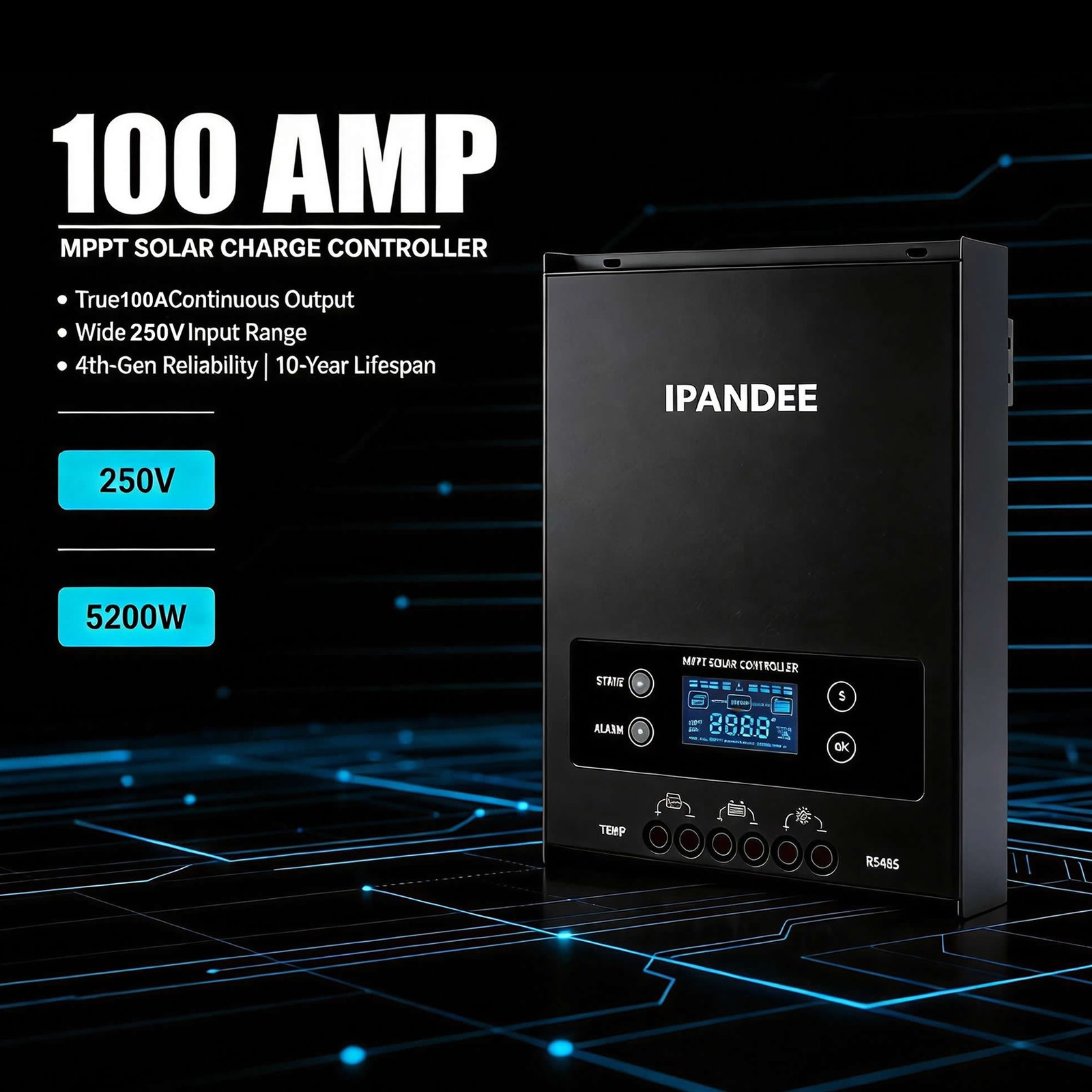 250VDC Input 100A MPPT Solar Charge Controller 99.9% Efficiency 12V/24V/36V48V