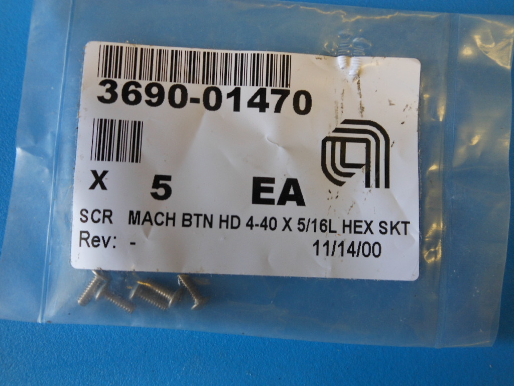 APPLIED MATERIALS 3690-01470 SCR MACH BTN HD 4-40X5/16 HEX SKT (X5)