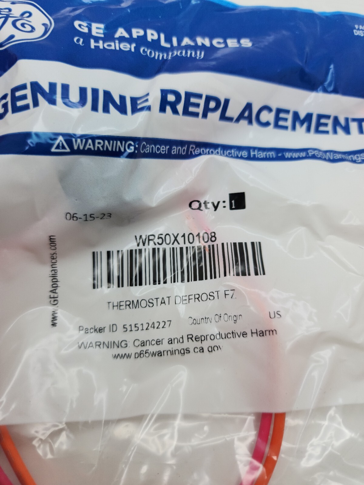 Genuine OEM GE Refrigerator Defrost Thermostat WR50X10108 New