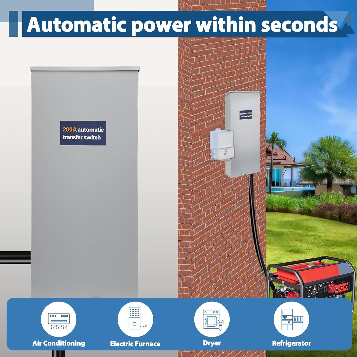 200 Amp Single Phase Generator Automatic Transfer Switch for Generac RXSW200A3